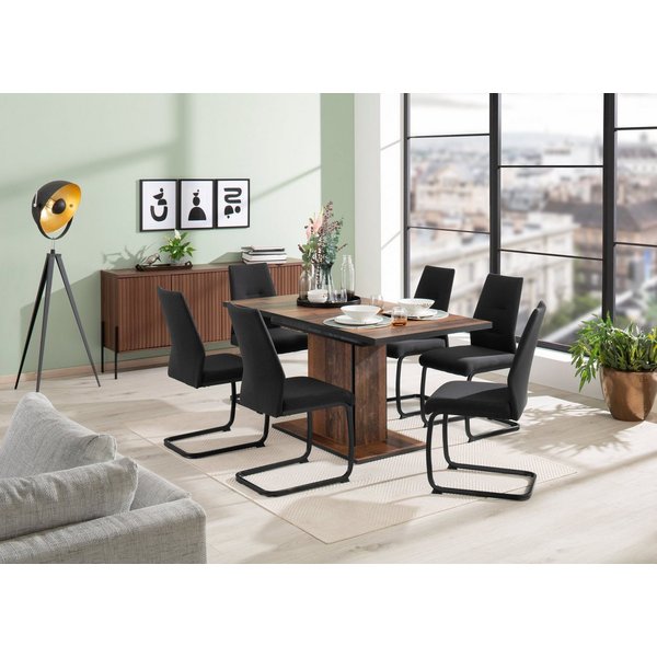 HELA Essgruppe Ariana, Esstisch mit 6 Stühlen, ausziehbarer Küchentisch, (Set, 7-tlg., 1 Tisch ausziehbar / 6 Stühle), Tisch 120-160cm, 6 Stühle mit hoher Belas