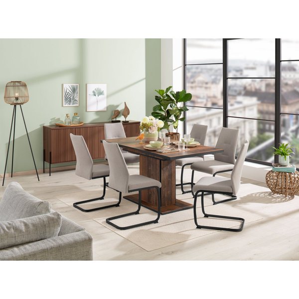HELA Essgruppe Ariana, Esstisch mit 6 Stühlen, ausziehbarer Küchentisch, (Set, 7-tlg., 1 Tisch ausziehbar / 6 Stühle), Tisch 120-160cm, 6 Stühle mit hoher Belas