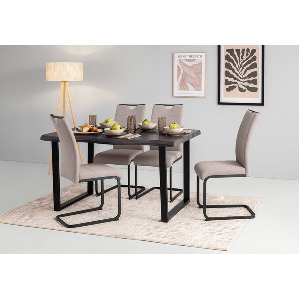HELA Essgruppe GISELLE Esszimmer, Essgruppe, Sitzgruppe, (Set, 5-tlg., 5er Set, Tisch plus 4 Stühle), Esstisch U-Gestell Metall, Tischplatte mit Baumkante, OTTO