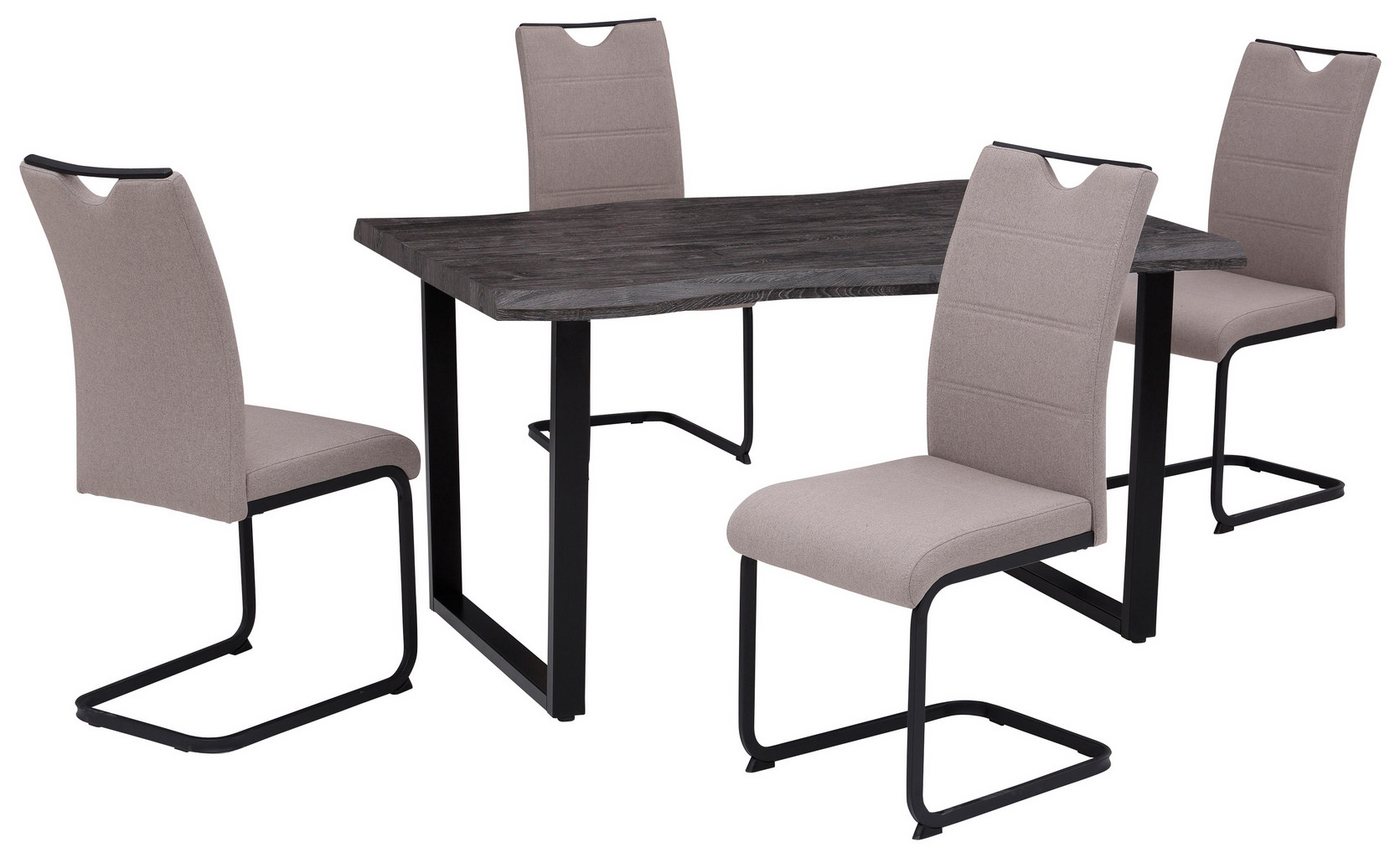 HELA Essgruppe GISELLE Esszimmer, Essgruppe, Sitzgruppe, (Set, 5-tlg., 5er Set, Tisch plus 4 Stühle), Esstisch U-Gestell Metall, Tischplatte mit Baumkante, OTTO – Bild 2 von 5