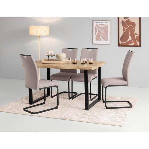 HELA Essgruppe GISELLE Esszimmer, Essgruppe, Sitzgruppe, (Set, 5-tlg., 5er Set, Tisch plus 4 Stühle), Esstisch U-Gestell Metall, Tischplatte mit Baumkante, OTTO