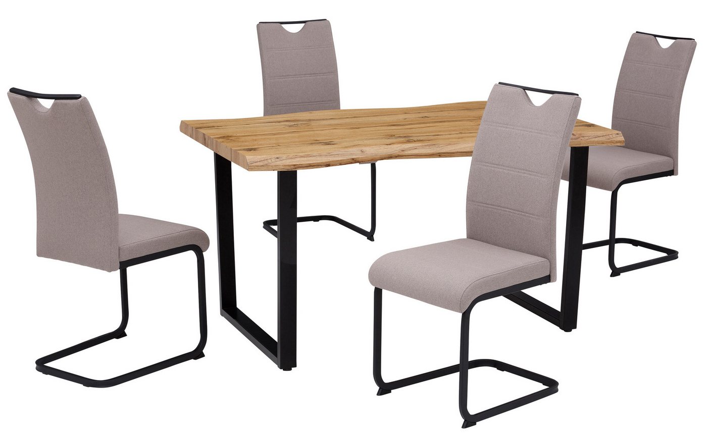 HELA Essgruppe GISELLE Esszimmer, Essgruppe, Sitzgruppe, (Set, 5-tlg., 5er Set, Tisch plus 4 Stühle), Esstisch U-Gestell Metall, Tischplatte mit Baumkante, OTTO – Bild 2 von 5