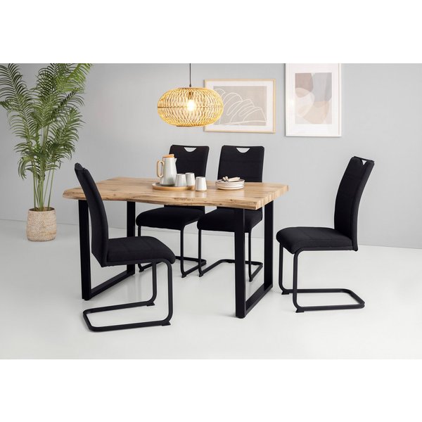 HELA Essgruppe GISELLE Esszimmer, Essgruppe, Sitzgruppe, (Set, 5-tlg., 5er Set, Tisch plus 4 Stühle), Esstisch U-Gestell Metall, Tischplatte mit Baumkante, OTTO
