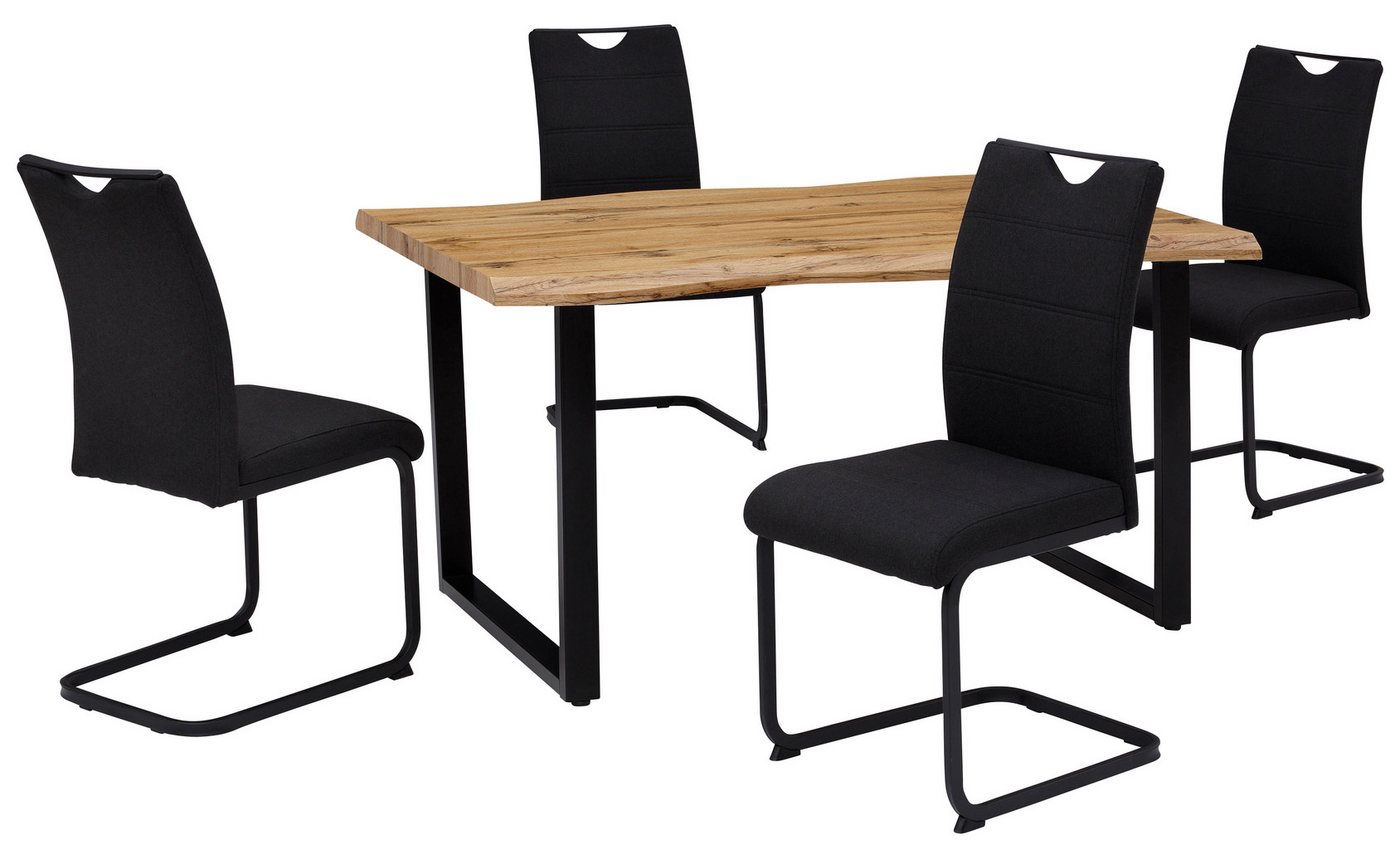 HELA Essgruppe GISELLE Esszimmer, Essgruppe, Sitzgruppe, (Set, 5-tlg., 5er Set, Tisch plus 4 Stühle), Esstisch U-Gestell Metall, Tischplatte mit Baumkante, OTTO – Bild 2 von 5