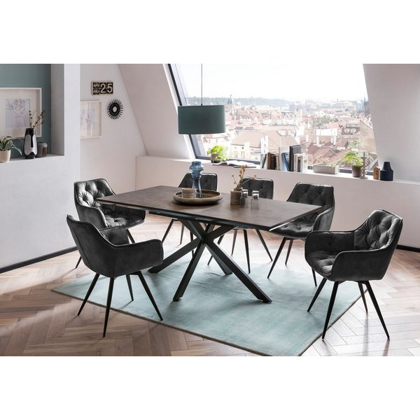 HELA Essgruppe HAVEL, (7-tlg), Tisch 140-180x90 cm, Synchronauszug, Stuhl 360° drehbar, Armlehnen