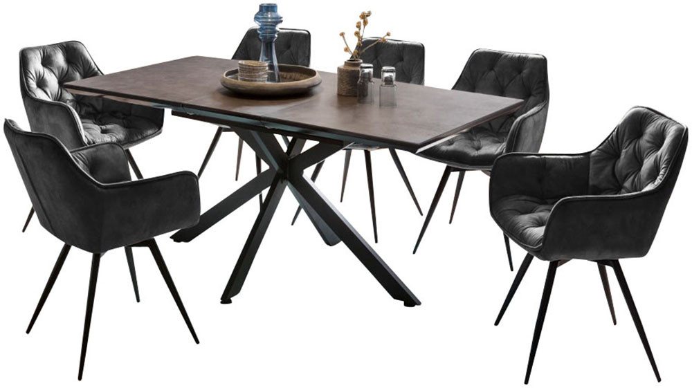 HELA Essgruppe HAVEL, (7-tlg), Tisch 140-180x90 cm, Synchronauszug, Stuhl 360° drehbar, Armlehnen – Bild 2 von 5