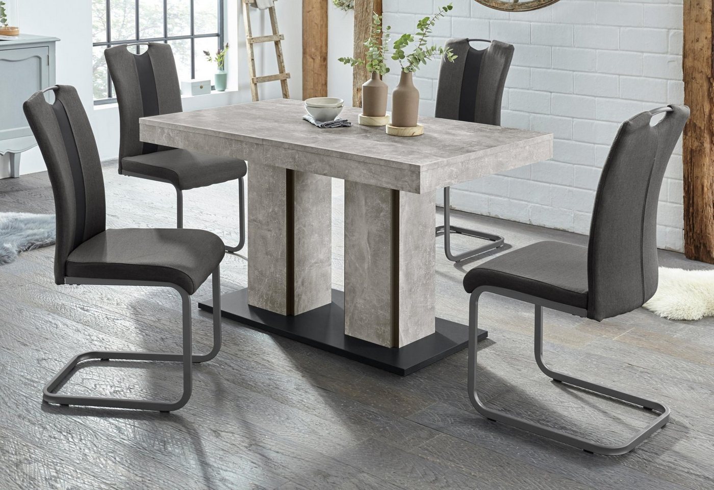 HELA Essgruppe ROSE, (Set, 5-tlg), bestehend aus einem Tisch 140-180 cm und 4 Stühlen – Bild 3 von 5