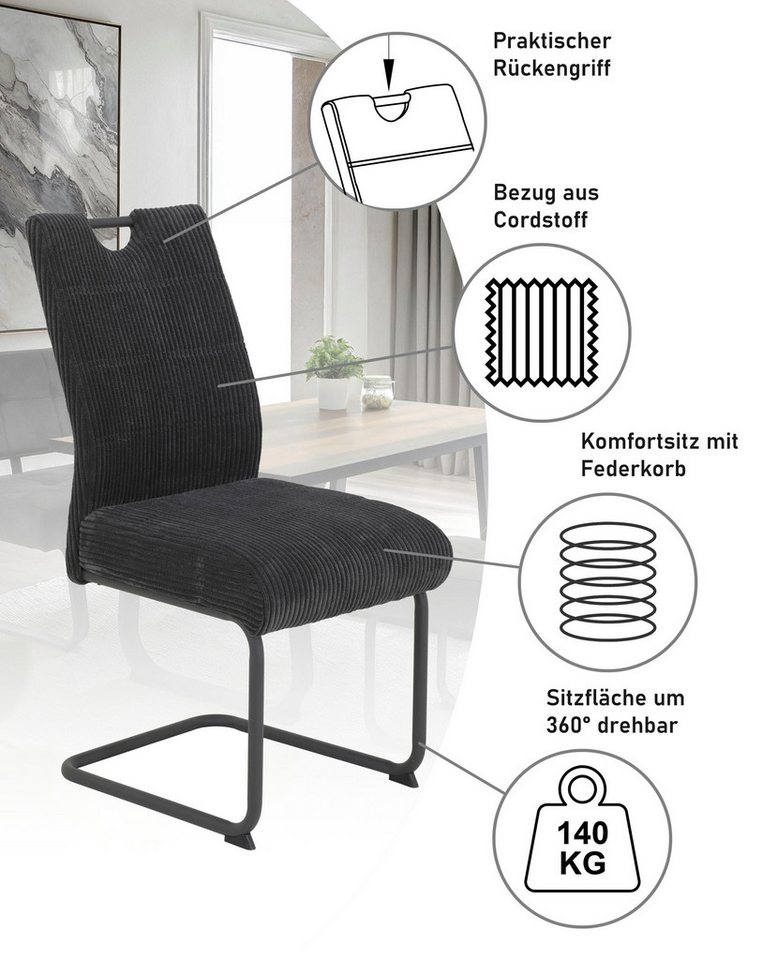 HELA Freischwinger MERKUR XL (Set, 4 St), Federkern, 140 Kg Belastbarkeit, Cord Bezug, 2er & 4er Set – Bild 4 von 5