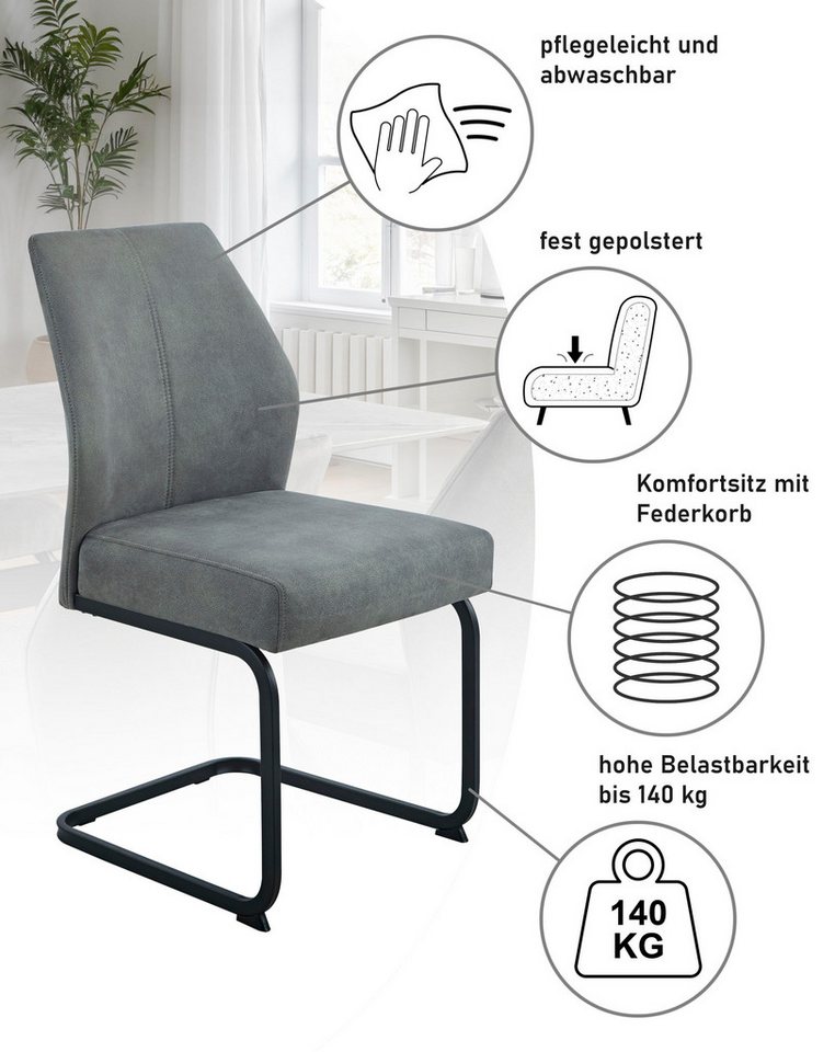 HELA Freischwinger NEPTUN, Esszimmerstuhl-Set (Set, 2 St), Federkern,140 kg Belastbar,Pflegeleichter Stoff, Dicke Polsterung – Bild 4 von 5