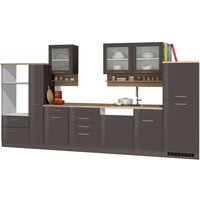 HELD Küchenzeile Mailand 220-390cm (inkl. E-Geräte, Hochglanz-grau/eiche sonoma, 370 cm)