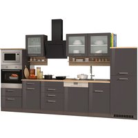 HELD Küchenzeile Mailand 220-390cm (inkl. E-Geräte, Hochglanz-grau/eiche sonoma, 340 cm)