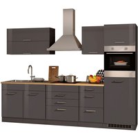 HELD Küchenzeile Mailand 220-390cm (inkl.E-Geräte/ohne Kühlschrank, Hochglanz-grau/eiche sonoma, 290 cm)
