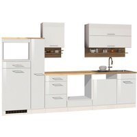 HELD Küchenzeile Mailand 220-390cm (ohne E-Geräte, Hochglanz-weiß/eiche sonoma, 310 cm)