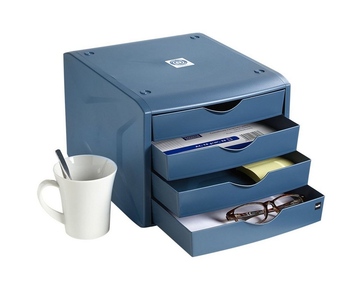 HELIT Schubladenbox the green chameleon, mit 4 Schubladen, geschlossen, stapelbar, Recycling-Kunststoff – Bild 3 von 5