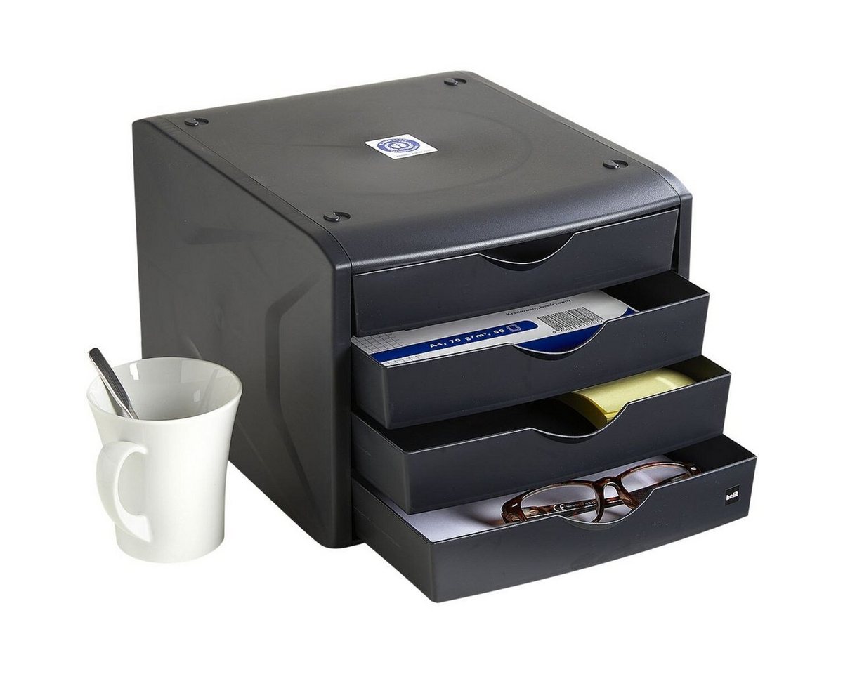 HELIT Schubladenbox the green chameleon, mit 4 Schubladen, geschlossen, stapelbar, Recycling-Kunststoff – Bild 3 von 5