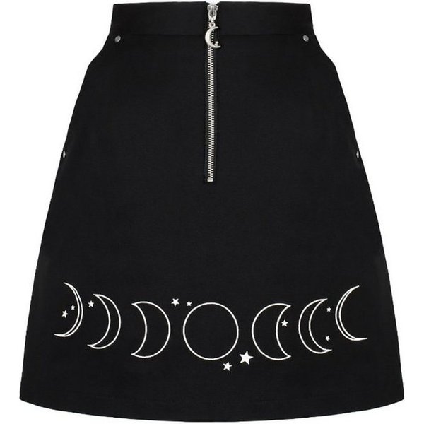 Hell Bunny Bleistiftrock Phaze Skirt Bestickt Mondphasen Gothic Lunar Okkult