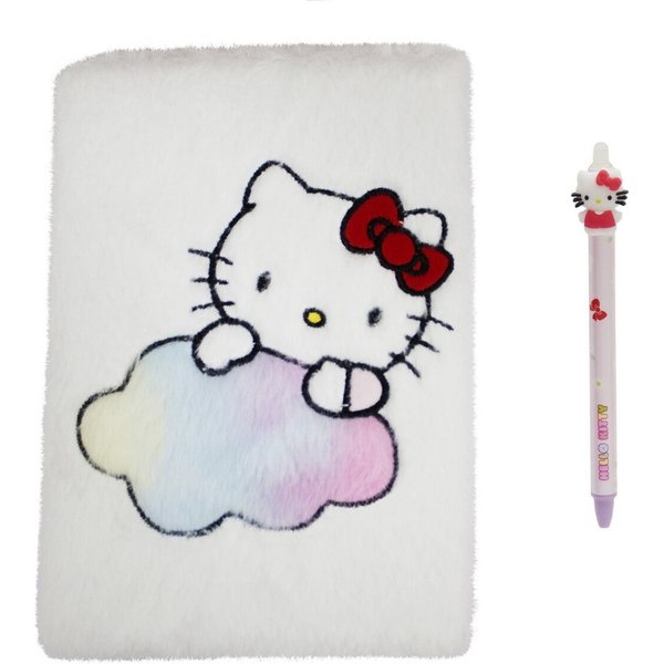 Hello Kitty Notizbuch - Plüsch Set mit radierbarem Gelstift Schreibset