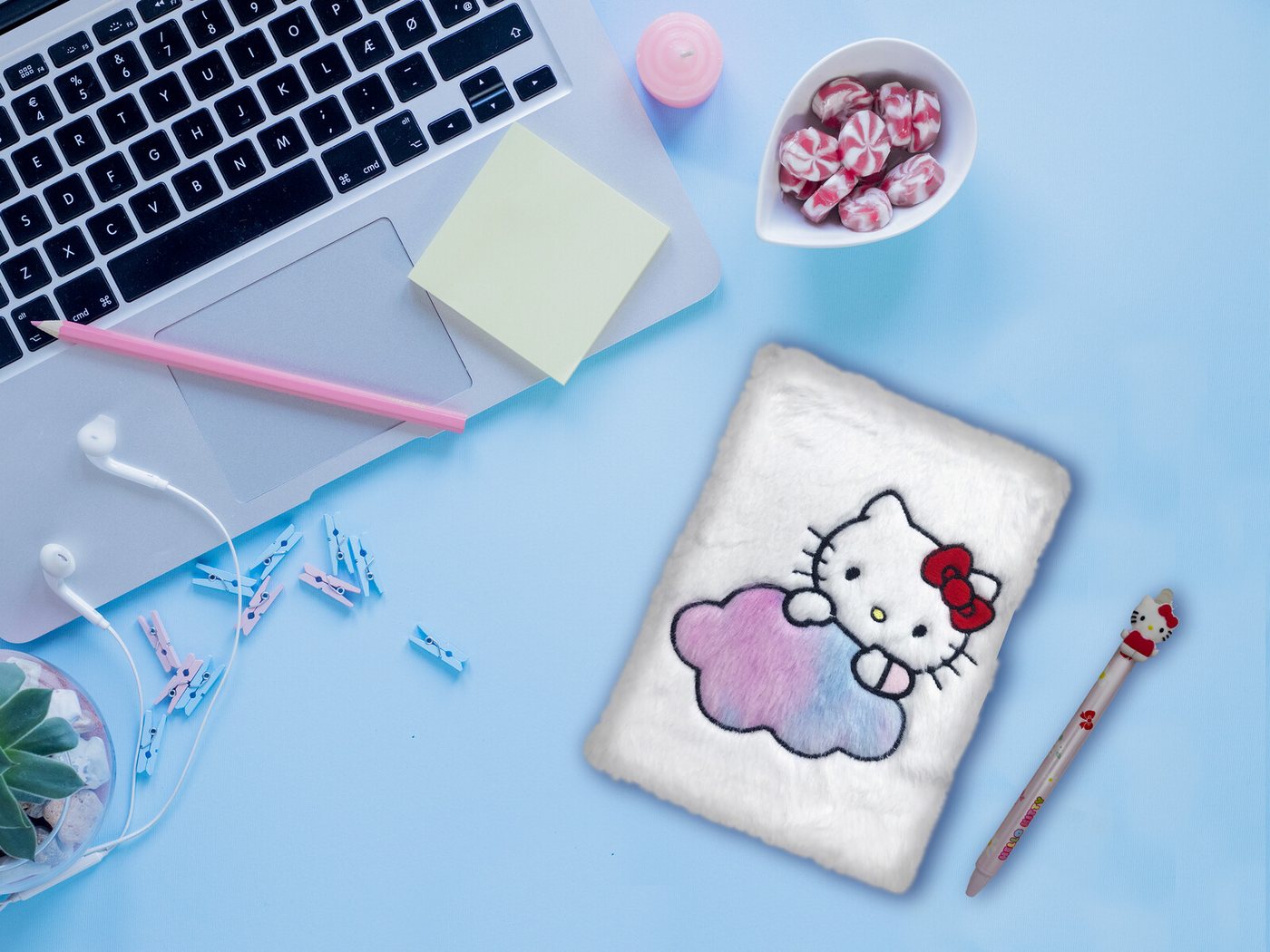 Hello Kitty Notizbuch - Plüsch Set mit radierbarem Gelstift Schreibset – Bild 5 von 5