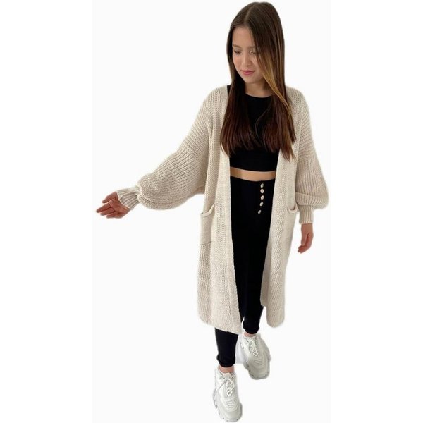 HELLO MISS Longstrickjacke Modisch Maxi Strickjacke mit aufgesetzten Taschen, Cardigan Lang Grober Strick, Bequeme Passform, Vielseitig kombinierbar