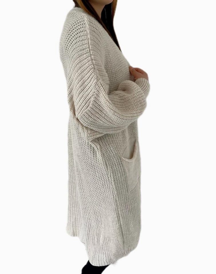 HELLO MISS Longstrickjacke Modisch Maxi Strickjacke mit aufgesetzten Taschen, Cardigan Lang Grober Strick, Bequeme Passform, Vielseitig kombinierbar – Bild 3 von 5