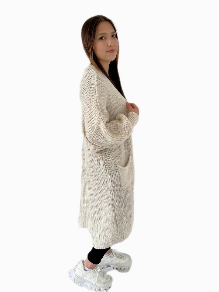 HELLO MISS Longstrickjacke Modisch Maxi Strickjacke mit aufgesetzten Taschen, Cardigan Lang Grober Strick, Bequeme Passform, Vielseitig kombinierbar – Bild 4 von 5