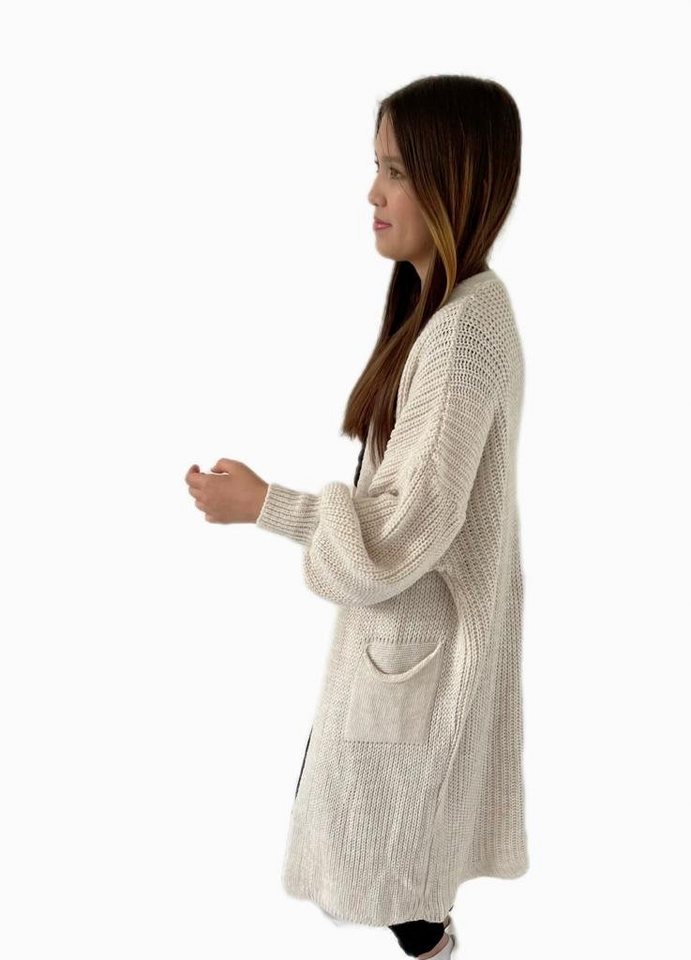 HELLO MISS Longstrickjacke Modisch Maxi Strickjacke mit aufgesetzten Taschen, Cardigan Lang Grober Strick, Bequeme Passform, Vielseitig kombinierbar – Bild 5 von 5
