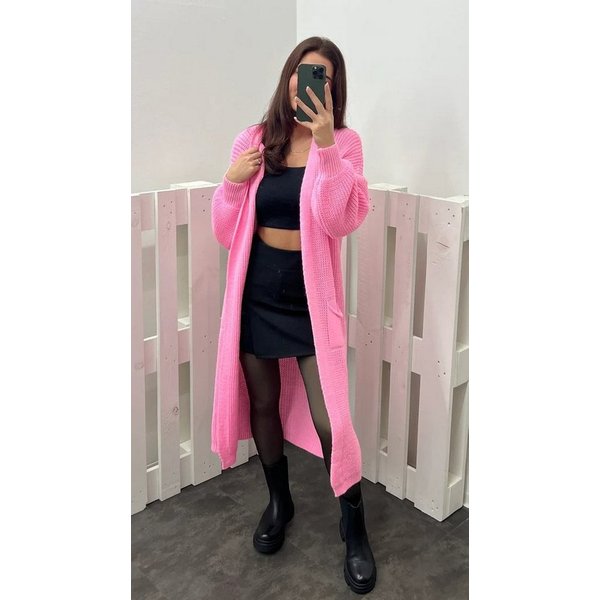 HELLO MISS Longstrickjacke Modisch Maxi Strickjacke mit aufgesetzten Taschen, Cardigan Lang Grober Strick, Bequeme Passform, Vielseitig kombinierbar