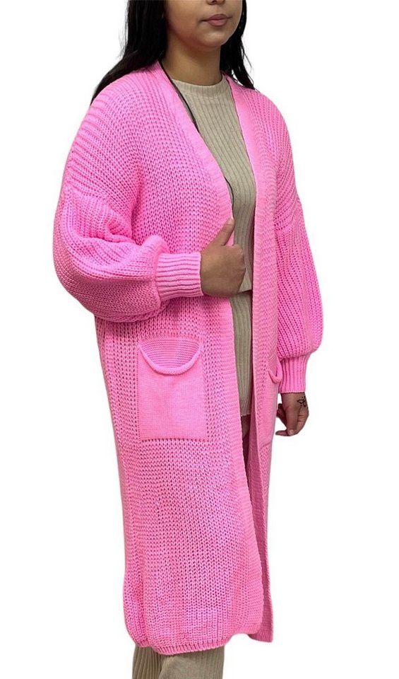 HELLO MISS Longstrickjacke Modisch Maxi Strickjacke mit aufgesetzten Taschen, Cardigan Lang Grober Strick, Bequeme Passform, Vielseitig kombinierbar – Bild 2 von 3