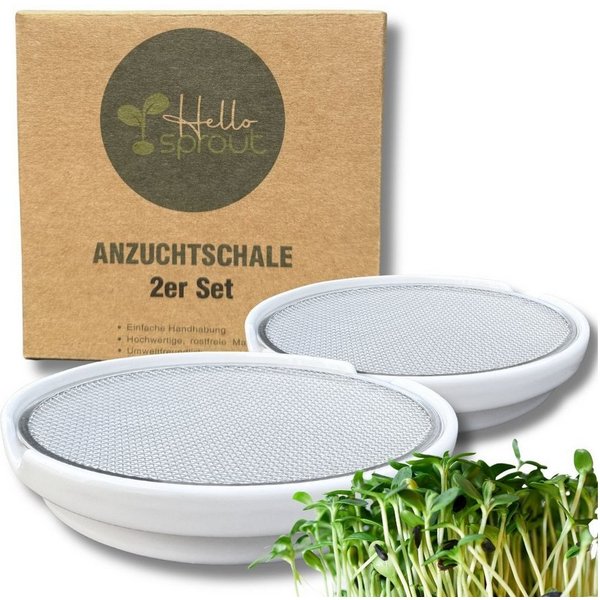 Hellosprout Anzuchttopf Kresse Anzuchtschalen, Keimschalen mit 2 x Kressesieb, Hochwertige (Anzuchtschale, Keimschale mit 2x Edelstahl Sieb, 2 St., Für Kresse &