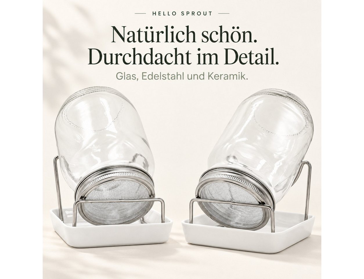 Hellosprout Anzuchttopf Sprossenglas, Keimglas Set, Sprossengläser 2 x 1000 ml (Sprossen Anzuchtset, Keimglas für Sprossen), Extragroße Öffnung und rostfreier E – Bild 2 von 5