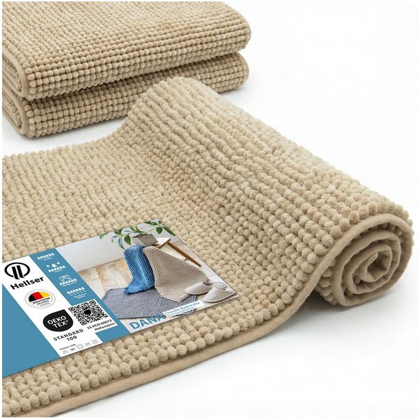 HELLSER Badematte DANA - Badezimmerteppich rutschfest & waschbar - Chenille, rutschhemmend beschichtet, fußbodenheizungsgeeignet, schnell trocknend, Polyester, 