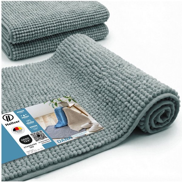 HELLSER Badematte DANA - Badezimmerteppich rutschfest & waschbar - Chenille, rutschhemmend beschichtet, fußbodenheizungsgeeignet, schnell trocknend, Polyester, 