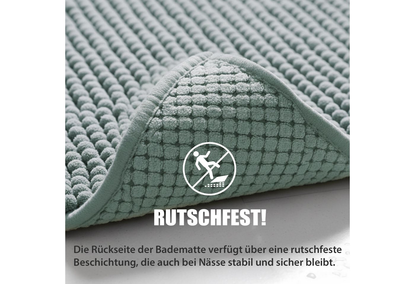 HELLSER Badematte DANA - Badezimmerteppich rutschfest & waschbar - Chenille, rutschhemmend beschichtet, fußbodenheizungsgeeignet, schnell trocknend, Polyester,  – Bild 3 von 5