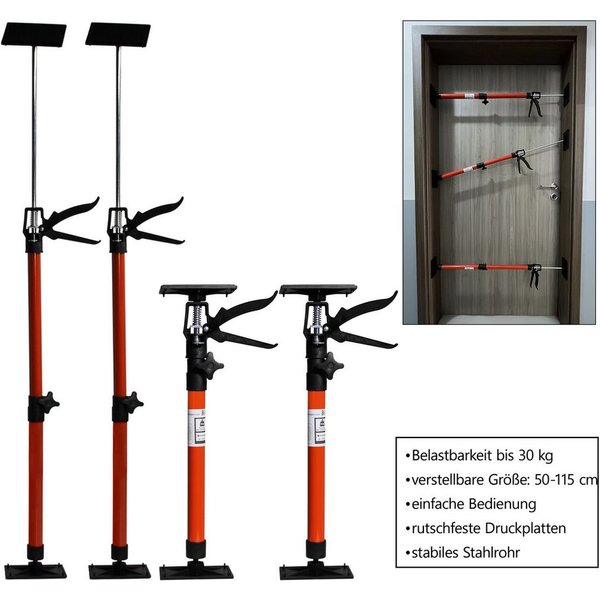 HELO24 Montageklemme Türspanner Zargenspanner Türfutterstrebe Stütze Spanner 50-115cm 4x, (4-tlg)