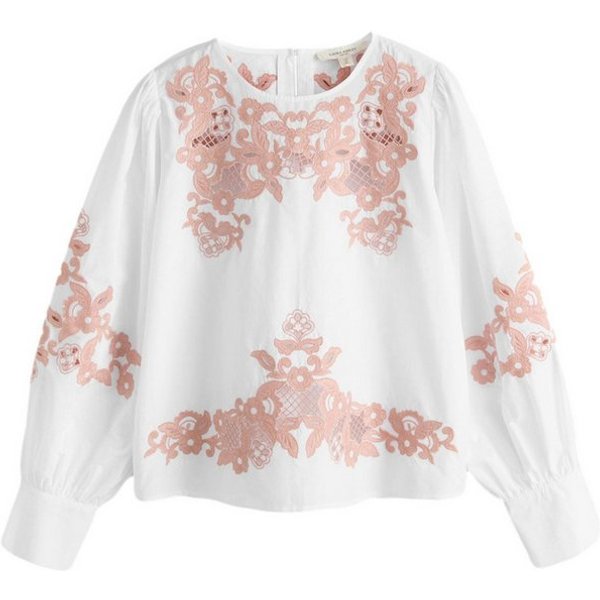 LAURA ASHLEY Hemdbluse Laura Ashley Bestickte, langärmelige Bluse (1-tlg)