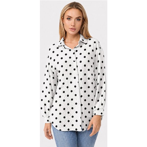 Worldclassca Hemdbluse Worldclassca Musselin Bluse Sommer Polka Dots Langarm Oberteil Punkte Neue Kollektion - Stilvolle und gemütliche Mode für Damen