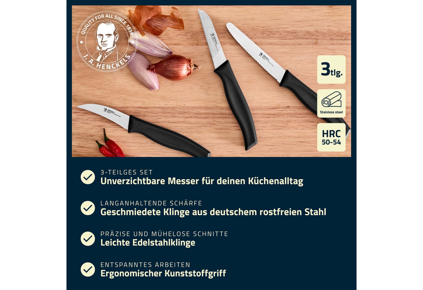 HENCKELS by ZWILLING Messer-Set Kitchen Elements (Set, 3-tlg), Rostfreier Klingenstahl, Ergonomische Griffe – Bild 2 von 5