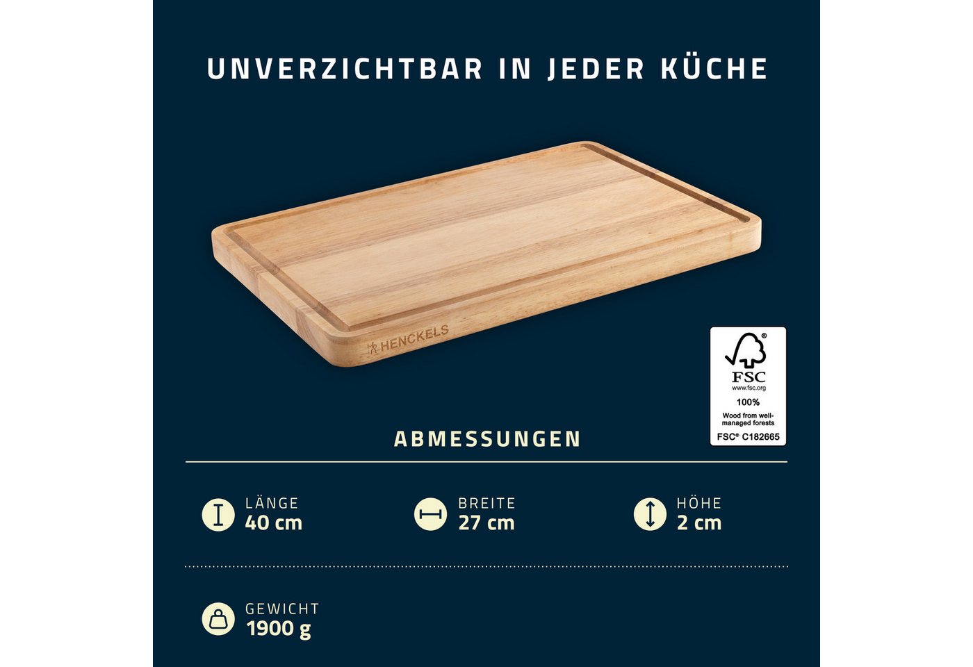 HENCKELS by ZWILLING Schneidebrett, Holzwerkstoff, (1-St), Kautschuk-Holz, Saftrille, klingenschonend – Bild 4 von 5