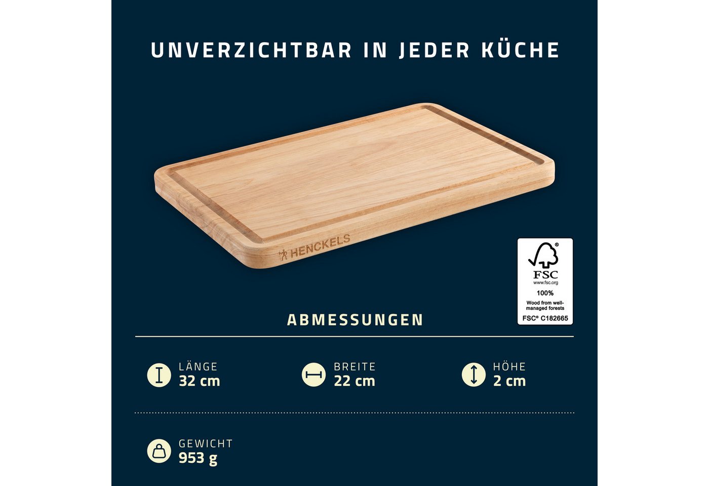 HENCKELS by ZWILLING Schneidebrett, Holzwerkstoff, (1-St), Kautschuk-Holz, Saftrille, klingenschonend – Bild 4 von 5