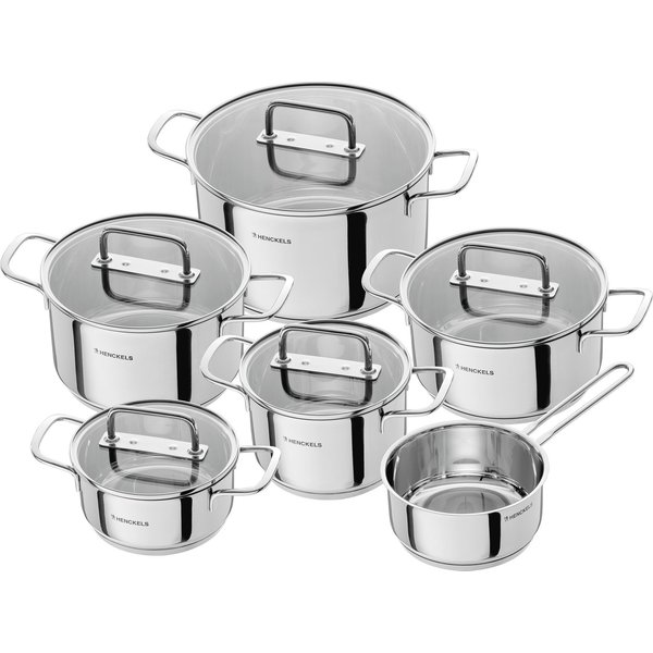 HENCKELS by ZWILLING Topf-Set Fall, Edelstahl (Set, 11-tlg), Hochwertiger Edelstahl, Induktionsgeeignet, Glasdeckel