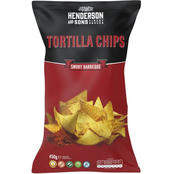 HENDERSON & SONS Knabberei, Henderson and Sons Smoky Barbeque Tortilla Chips glutenfrei 450g
