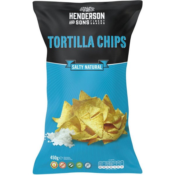 HENDERSON & SONS Knabberei, Henderson and Sons Salty Natural Tortilla Chips glutenfrei 450g