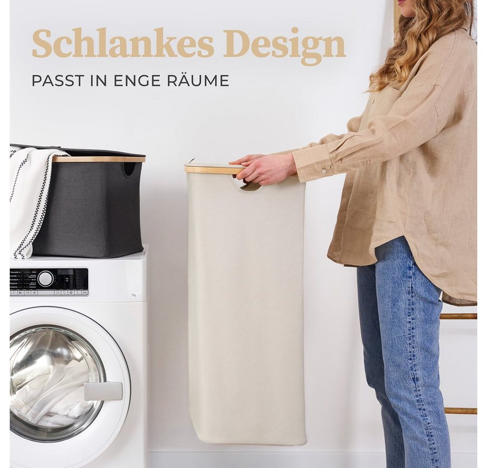 HENNEZ Wäschekorb mit Griff aus Bambus, 100 l – Wäschekorb mit Deckel, Dunkelgrau – Bild 5 von 5