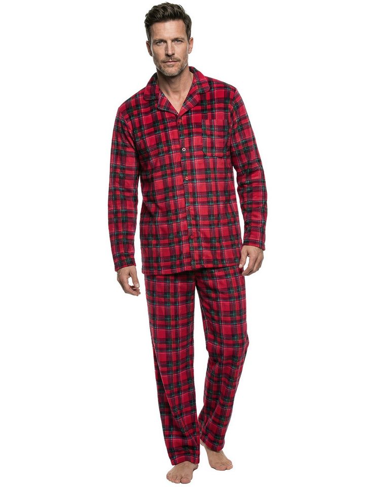 Henry Terre Pyjama Kent Langarm - Velour Karo Design Hemdkragen durchgeknöpft – Bild 2 von 5