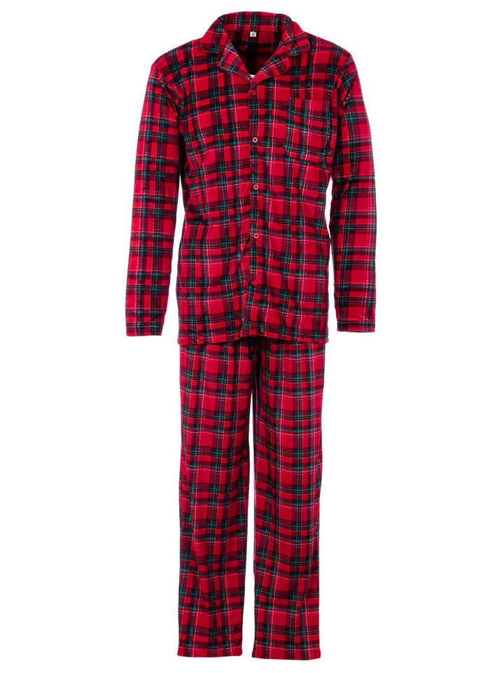 Henry Terre Pyjama Kent Langarm - Velour Karo Design Hemdkragen durchgeknöpft – Bild 3 von 5