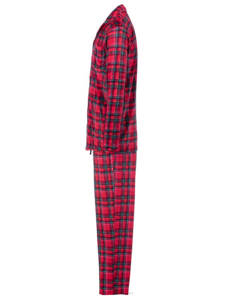 Henry Terre Pyjama Kent Langarm - Velour Karo Design Hemdkragen durchgeknöpft – Bild 4 von 5
