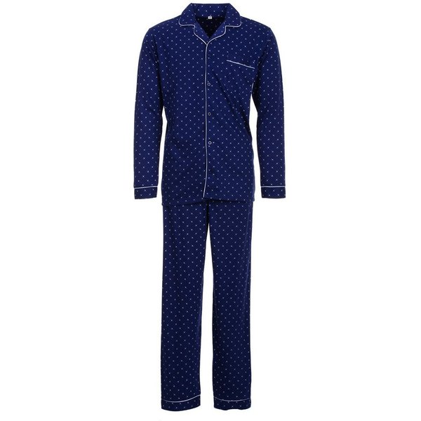 Henry Terre Pyjama Langarm - Muster farbliche Paspel eleganter Schnitt durchgeknöpft