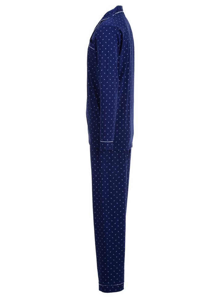 Henry Terre Pyjama Langarm - Muster farbliche Paspel eleganter Schnitt durchgeknöpft – Bild 2 von 5