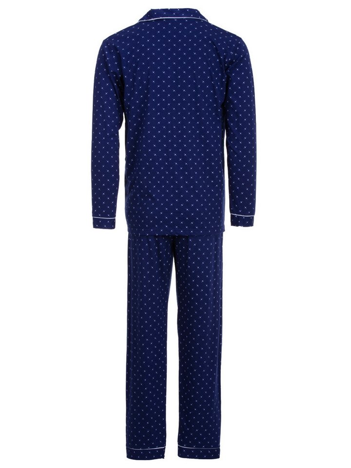 Henry Terre Pyjama Langarm - Muster farbliche Paspel eleganter Schnitt durchgeknöpft – Bild 3 von 5
