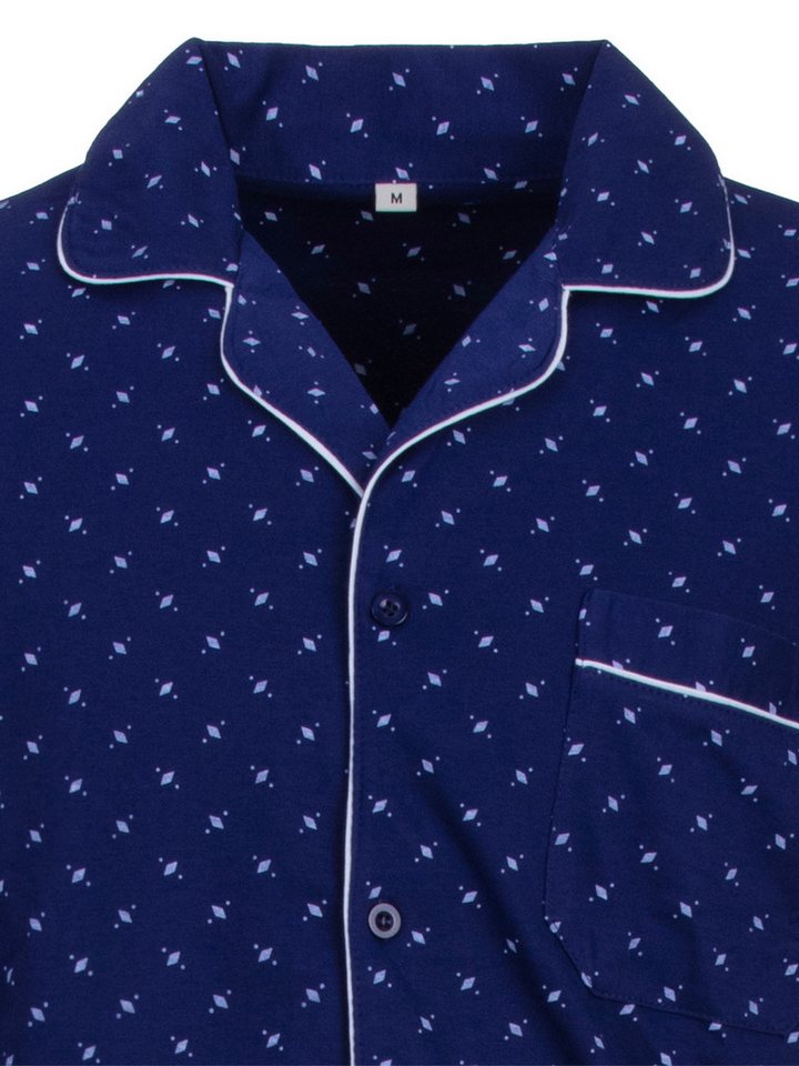 Henry Terre Pyjama Langarm - Muster farbliche Paspel eleganter Schnitt durchgeknöpft – Bild 4 von 5